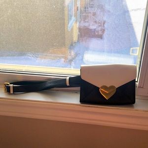 Black and White Heart Clasp clutch, optional Fanny pack